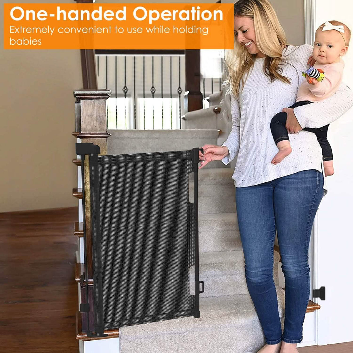 Extra Wide Child Safety Gate Retractable Door Baby Gear - Tophatter Daily Deals