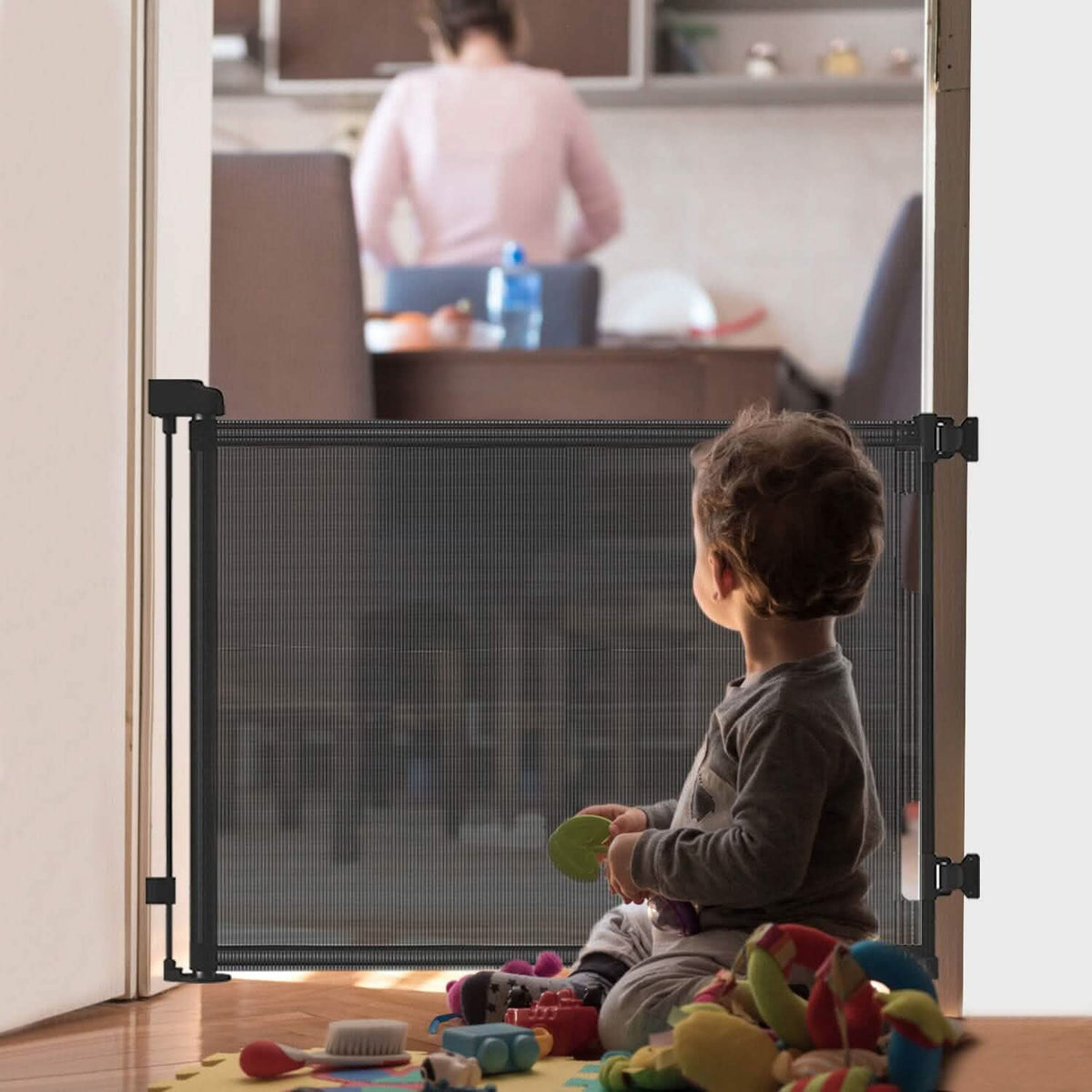 Extra Wide Child Safety Gate Retractable Door Baby Gear - Tophatter Daily Deals