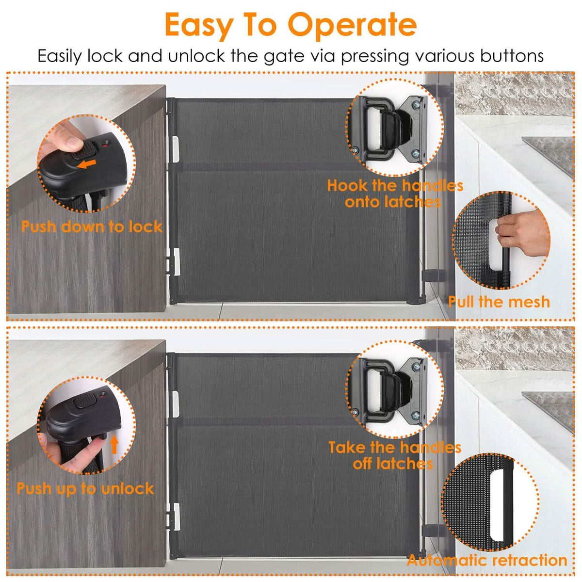 Extra Wide Child Safety Gate Retractable Door Baby Gear - Tophatter Daily Deals
