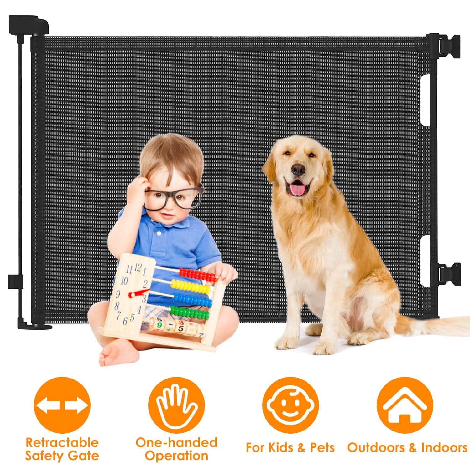 Extra Wide Child Safety Gate Retractable Door Baby Gear - Tophatter Daily Deals