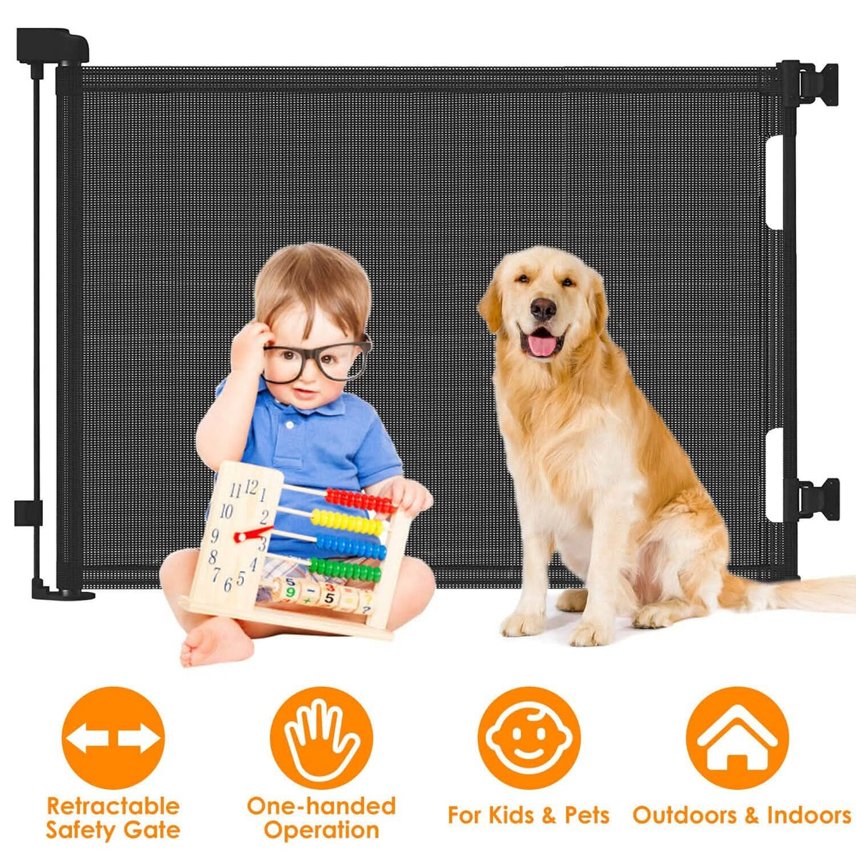Extra Wide Child Safety Gate Retractable Door Baby Gear - Tophatter Daily Deals