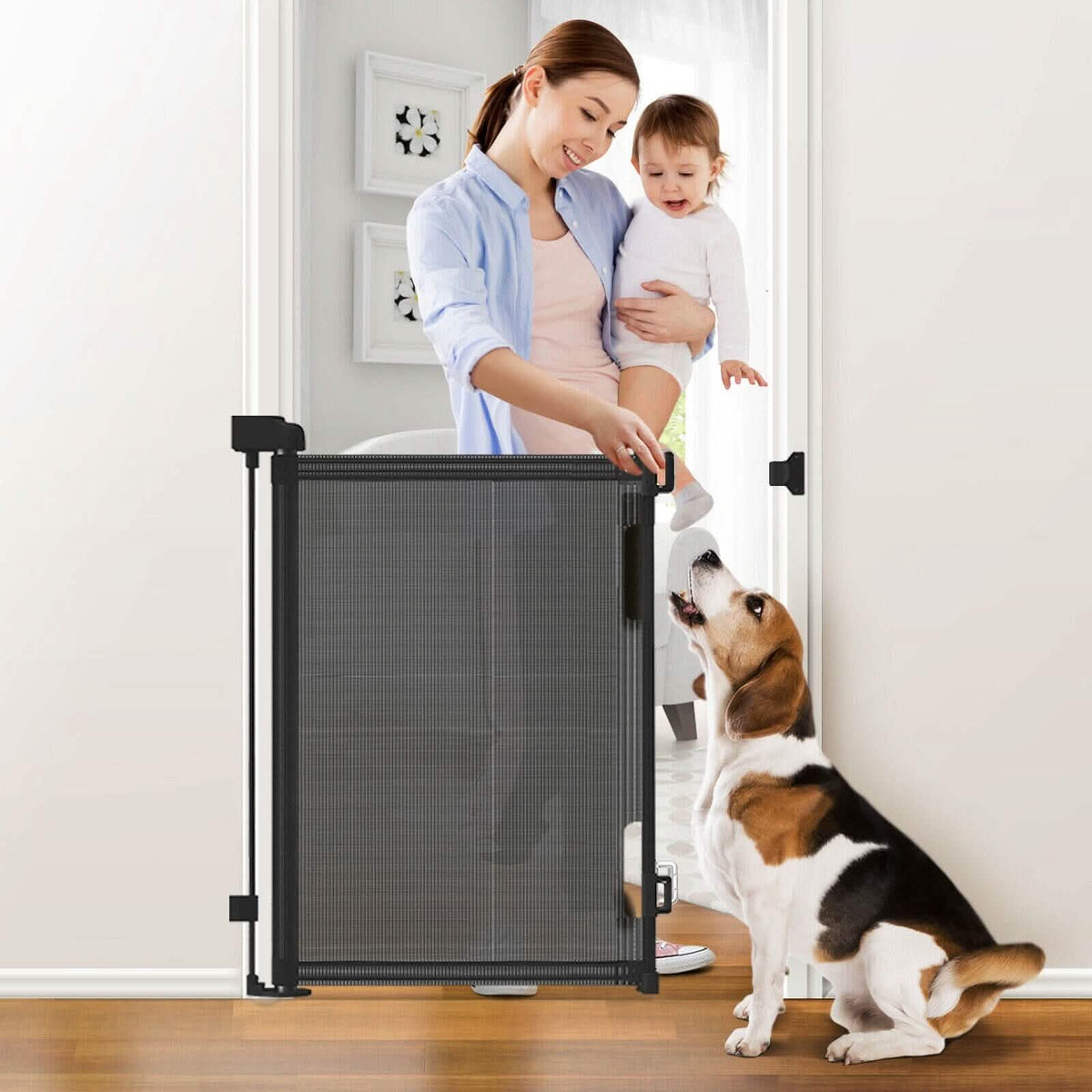 Extra Wide Child Safety Gate Retractable Door Baby Gear - Tophatter Daily Deals