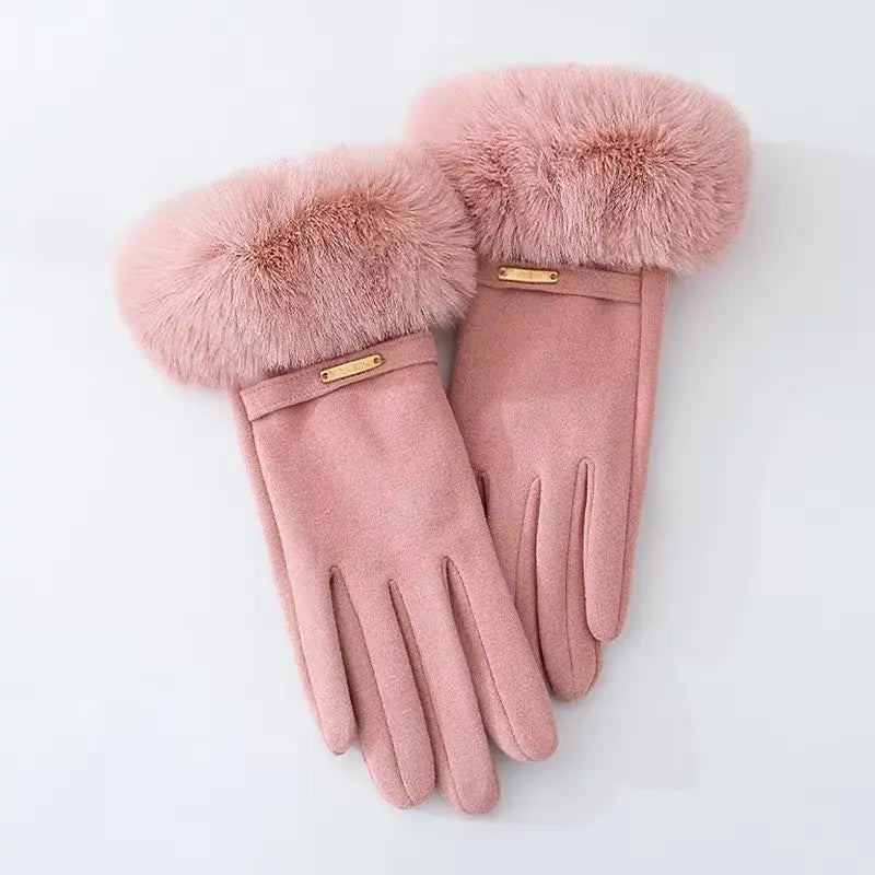 Insulating Women's Gloves - Fur Cuff, Suede, For Commuting Pink One Size - Tophatter Daily Deals