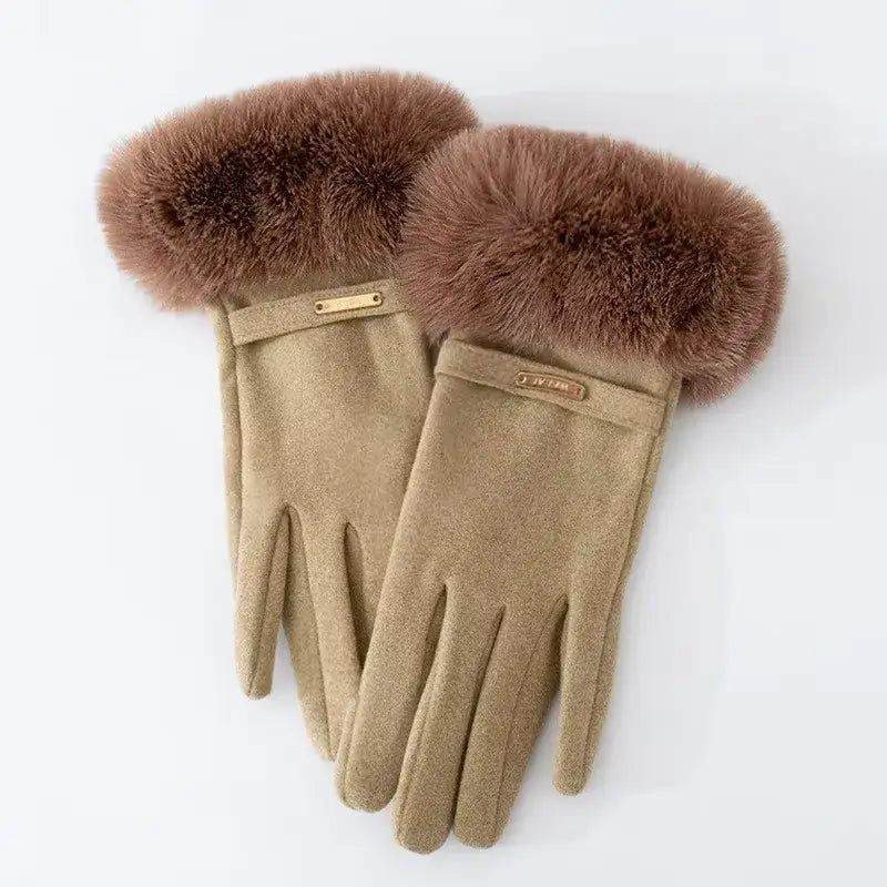 Insulating Women's Gloves - Fur Cuff, Suede, For Commuting Brown One Size - Tophatter Daily Deals