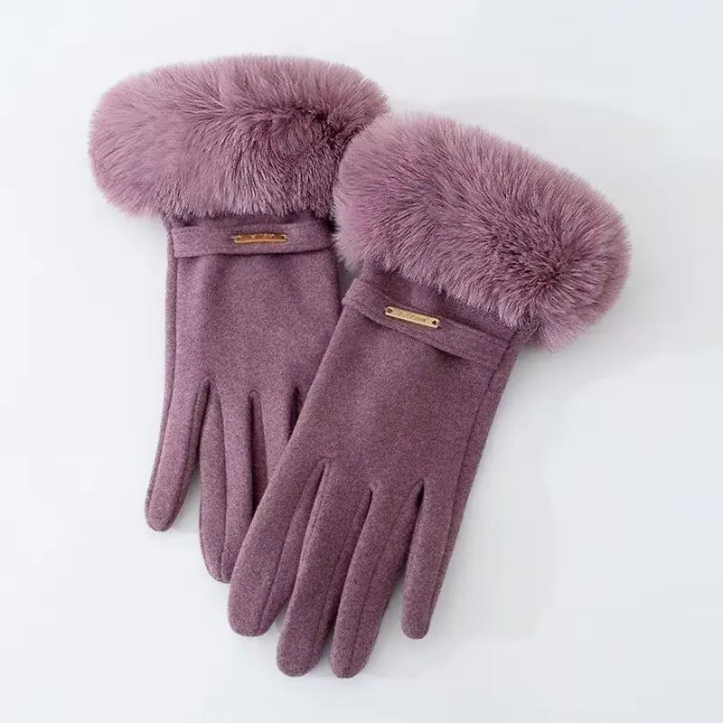 Insulating Women's Gloves - Fur Cuff, Suede, For Commuting Purple One Size - Tophatter Daily Deals