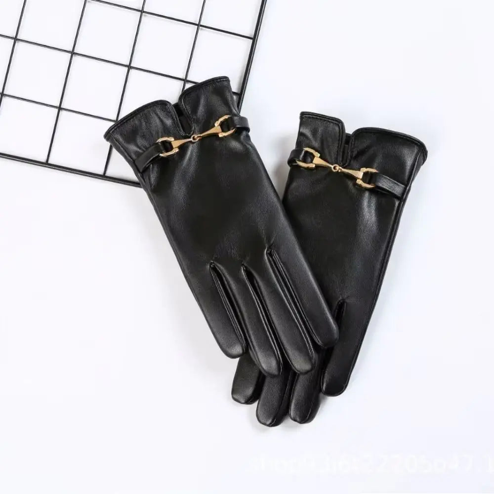 Warm Women’s Faux Leather Gloves – Scalloped Cuff, Lined Black One Size - Tophatter Daily Deals