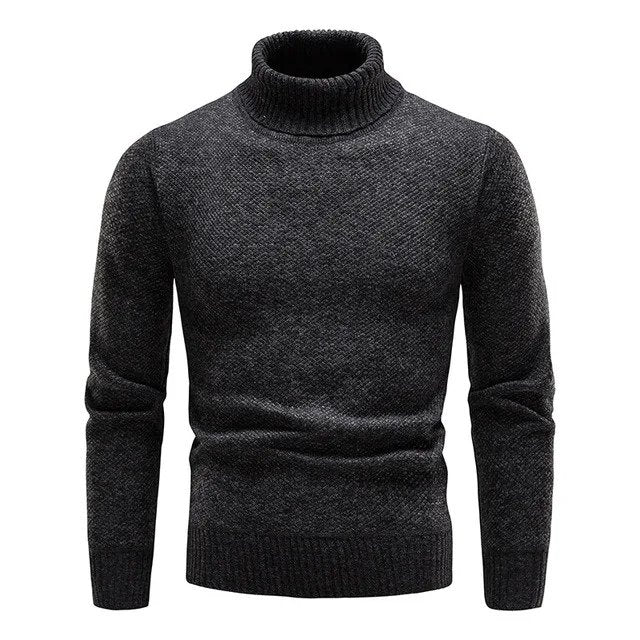 Warm Classic Men's Turtleneck Sweater - Fitted Wool, Winter Black - Tophatter Daily Deals