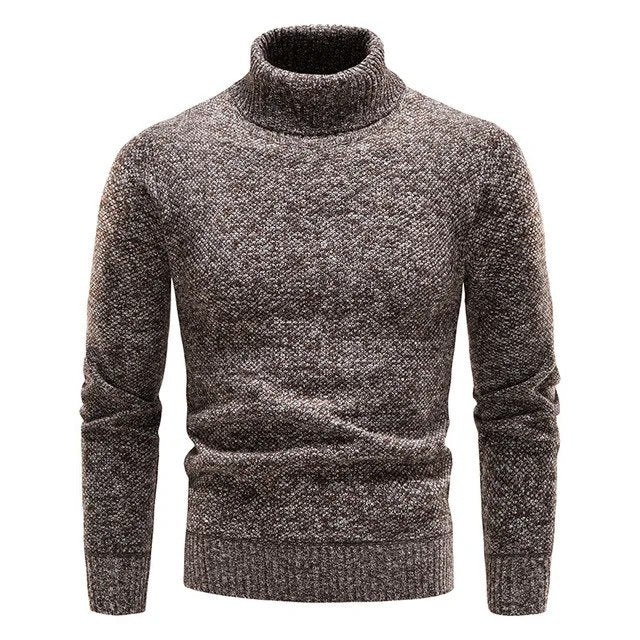 Warm Classic Men's Turtleneck Sweater - Fitted Wool, Winter Brown - Tophatter Daily Deals