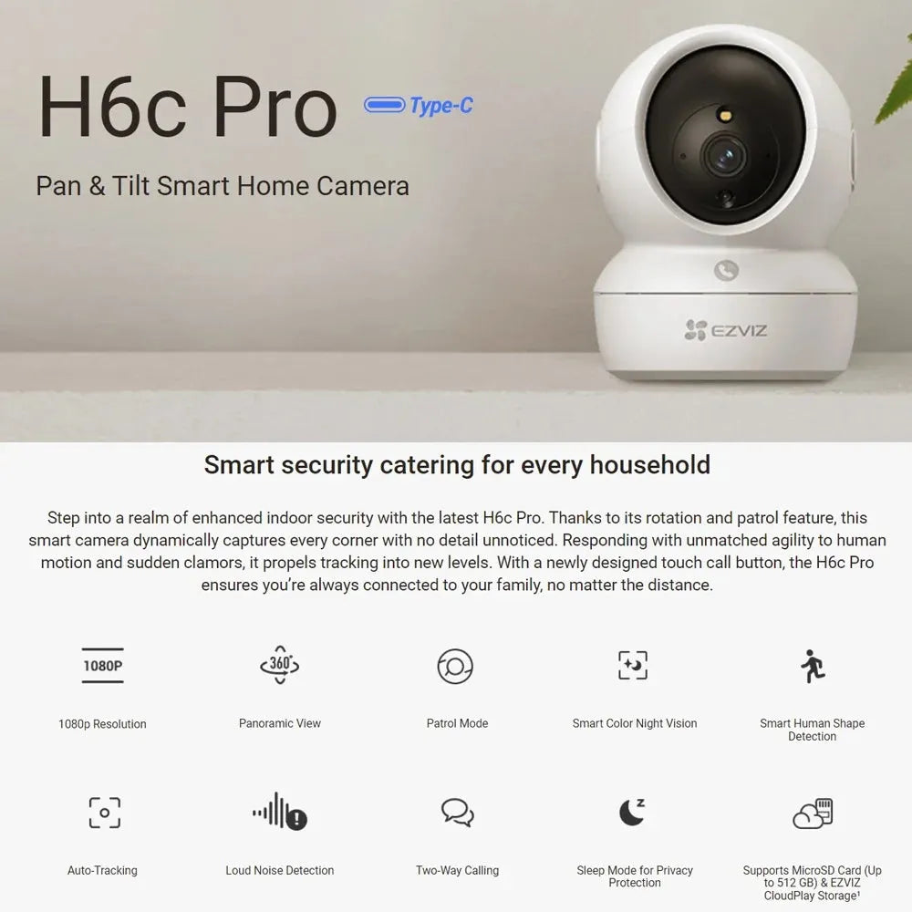 EZVIZ H6C PRO 2K+ 4MP SMART INDOOR CAMERA - Tophatter's Army Deals CCTV - Tophatter Daily Deals