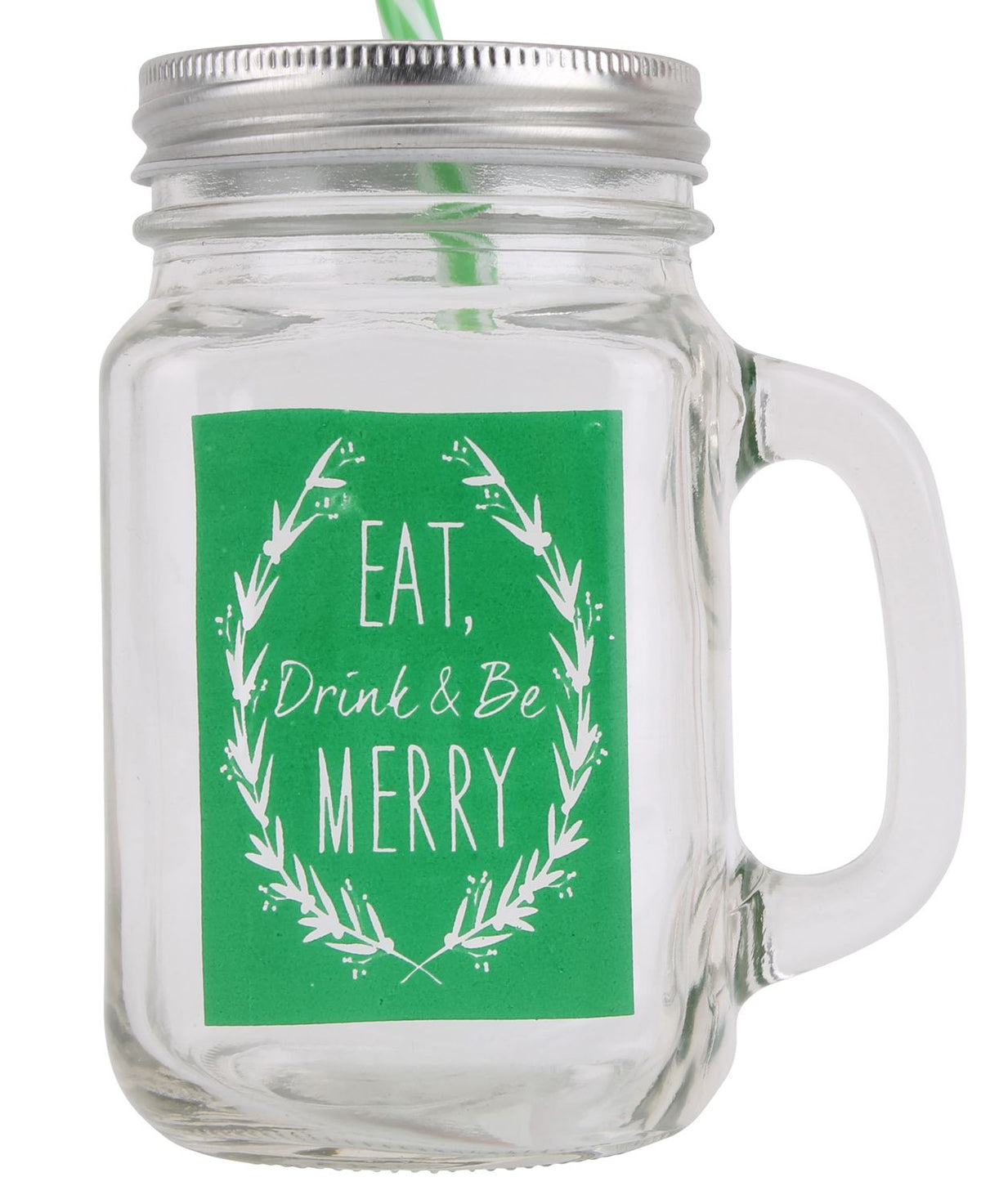 Retro Mason Style Tennessee Glass Handled Christmas Drinking Jar With Lid And Straw ~ Green Mason Drinking Jar - Tophatter Daily Deals