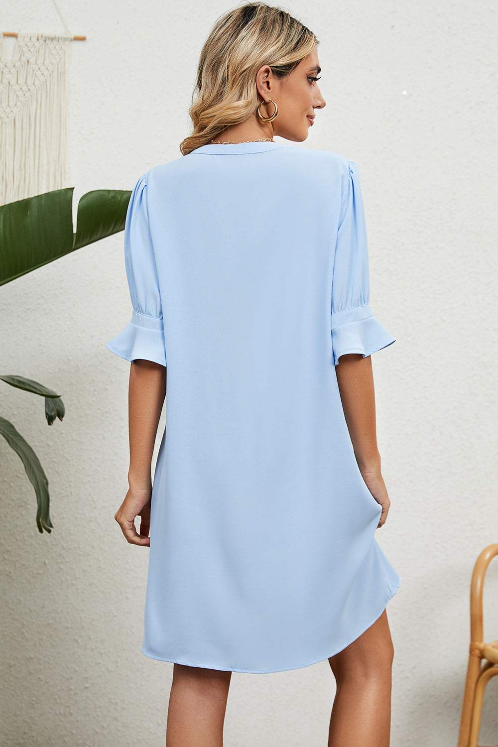 Notched Flounce Sleeve Mini Dress Casual Dresses - Tophatter Daily Deals