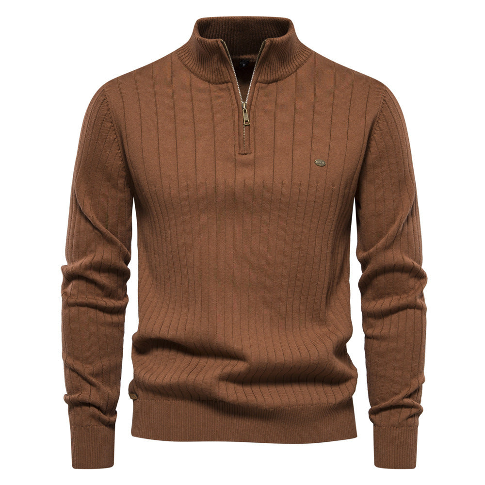 Breathable Men's Half Zip Sweater - Ribbed Cotton, Autumn Brown 3D Changing Face Moving Picture Frame - Tophatter Daily Deals