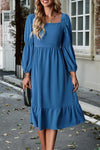 Square Neck Balloon Sleeve Midi Dress Sky Blue Casual Dresses - Tophatter Daily Deals