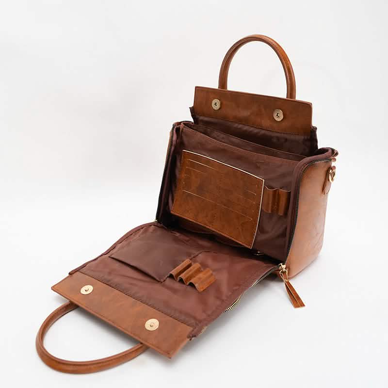 Vintage PU Leather Handbag with Multi Pocket Organizer Insert Handbags & Wallets - Tophatter Daily Deals
