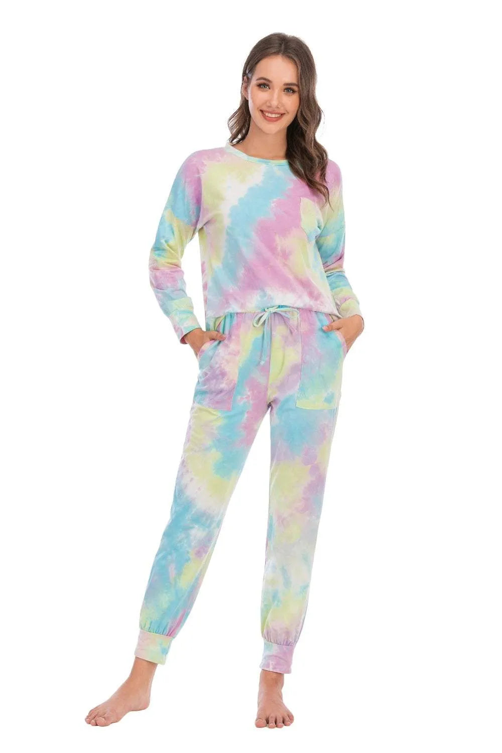 Tie-Dye Top and Pants Lounge Set Sage Loungewear Sets - Tophatter Daily Deals