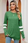 Striped Heathered Round Neck T-Shirt Mid Green Women's T-Shirts - Tophatter Daily Deals