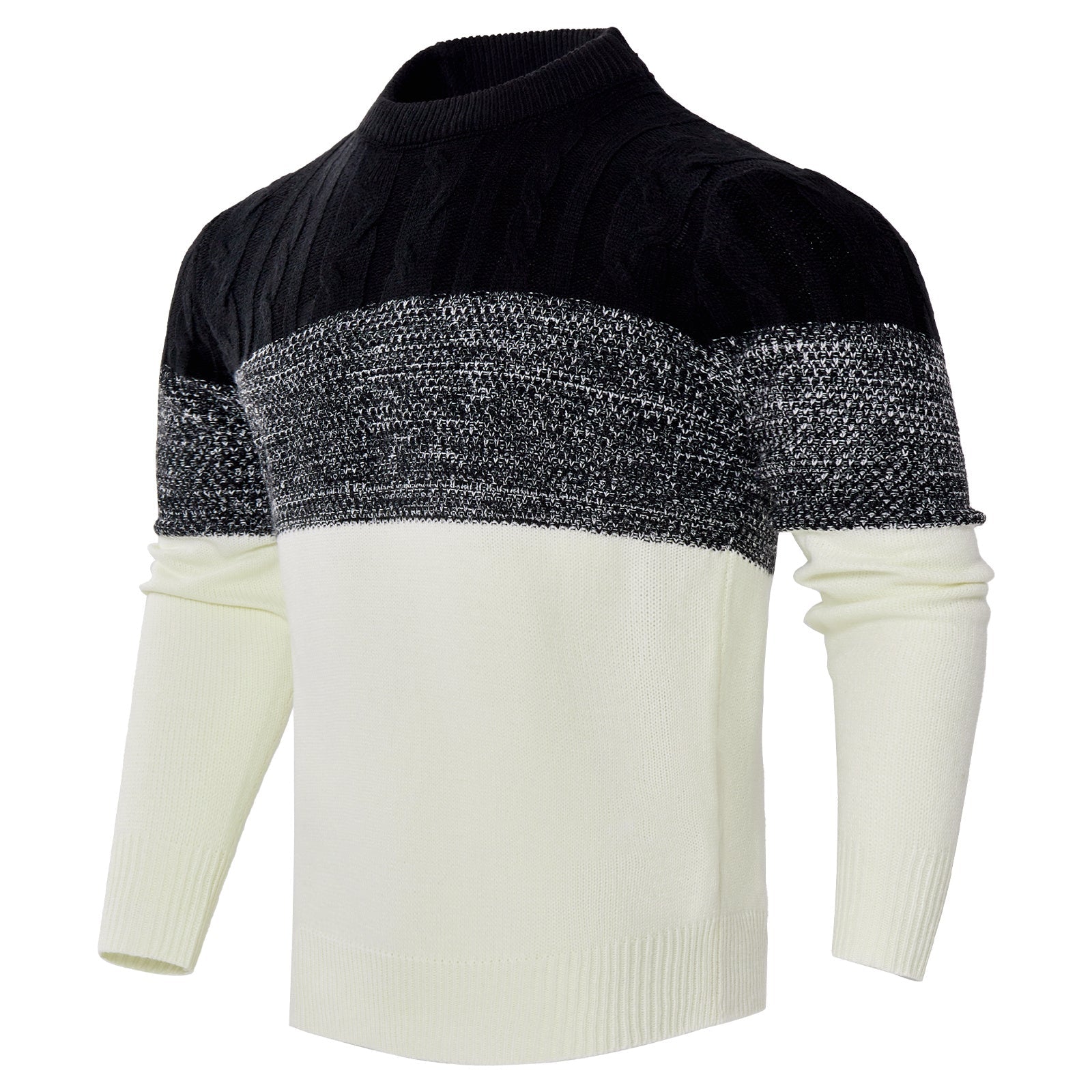 Warm Men's Pullover Sweater - Colorblock Cable Knit Fall Black 3D Changing Face Moving Picture Frame - Tophatter Daily Deals