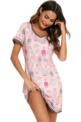 Contrast Trim Short Sleeve Lounge Dress Sleep Dresses - Tophatter Daily Deals