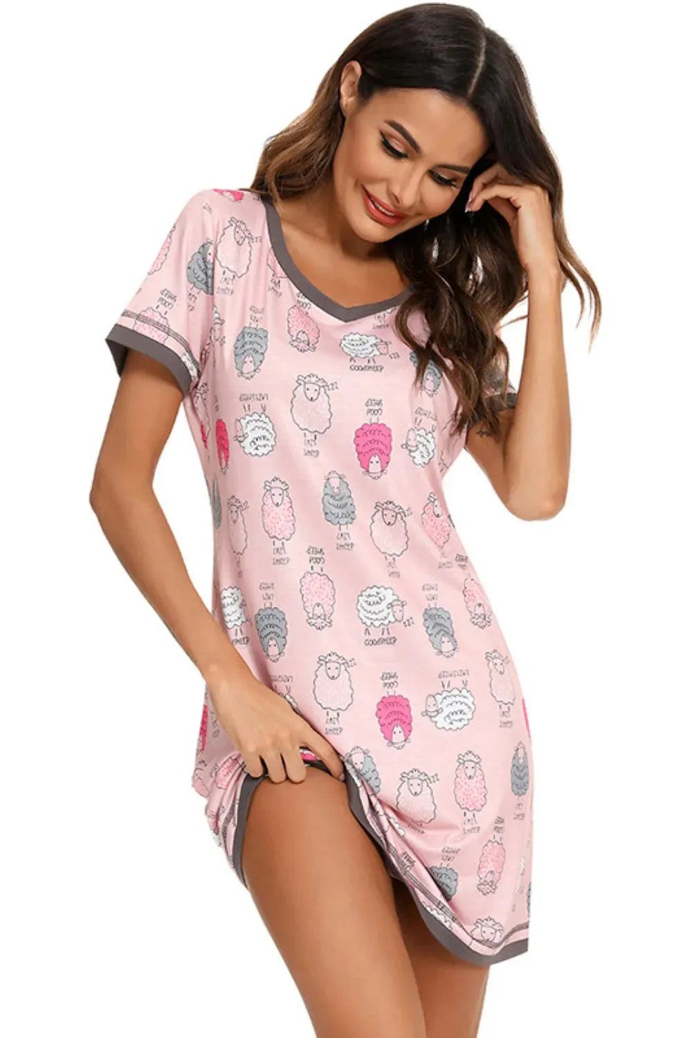 Contrast Trim Short Sleeve Lounge Dress Sleep Dresses - Tophatter Daily Deals