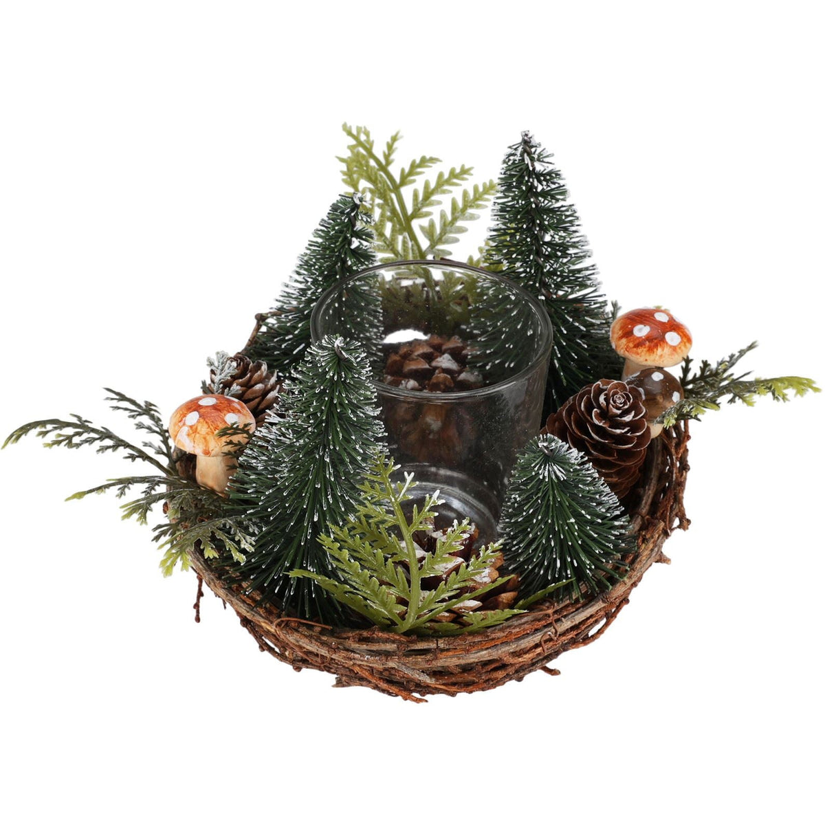 Christmas Tree Tealight Candle Holder | Pinecone & Toadstool Centrepiece - 12cm Candle Holder - Tophatter Daily Deals