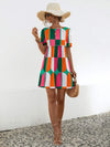 Geometric Frill Round Neck Short Sleeve Dress Casual Dresses - Tophatter Daily Deals