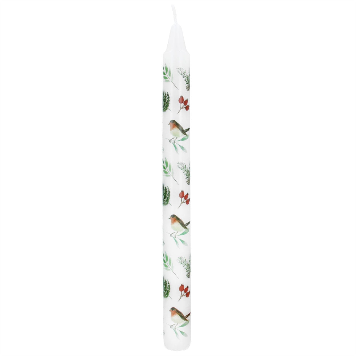 Robins & Rosehips Dinner Candle | Tall Unscented Taper Christmas Candle - 23cm Candle - Tophatter Daily Deals