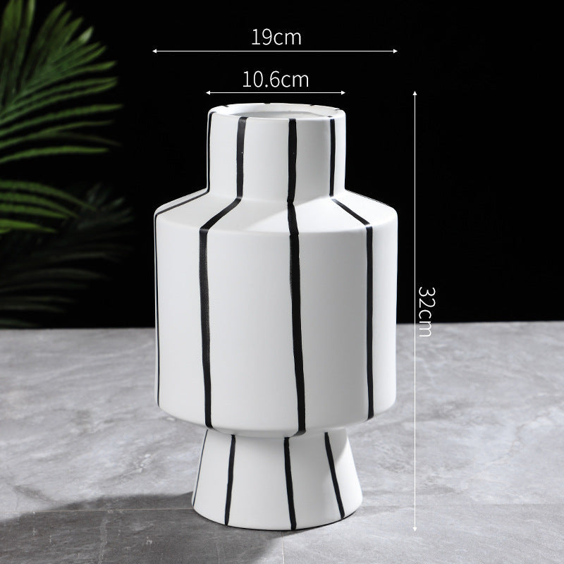 Black And White Striped Ceramic Vase Light Luxury Modern Home High 0 - Tophatter Daily Deals