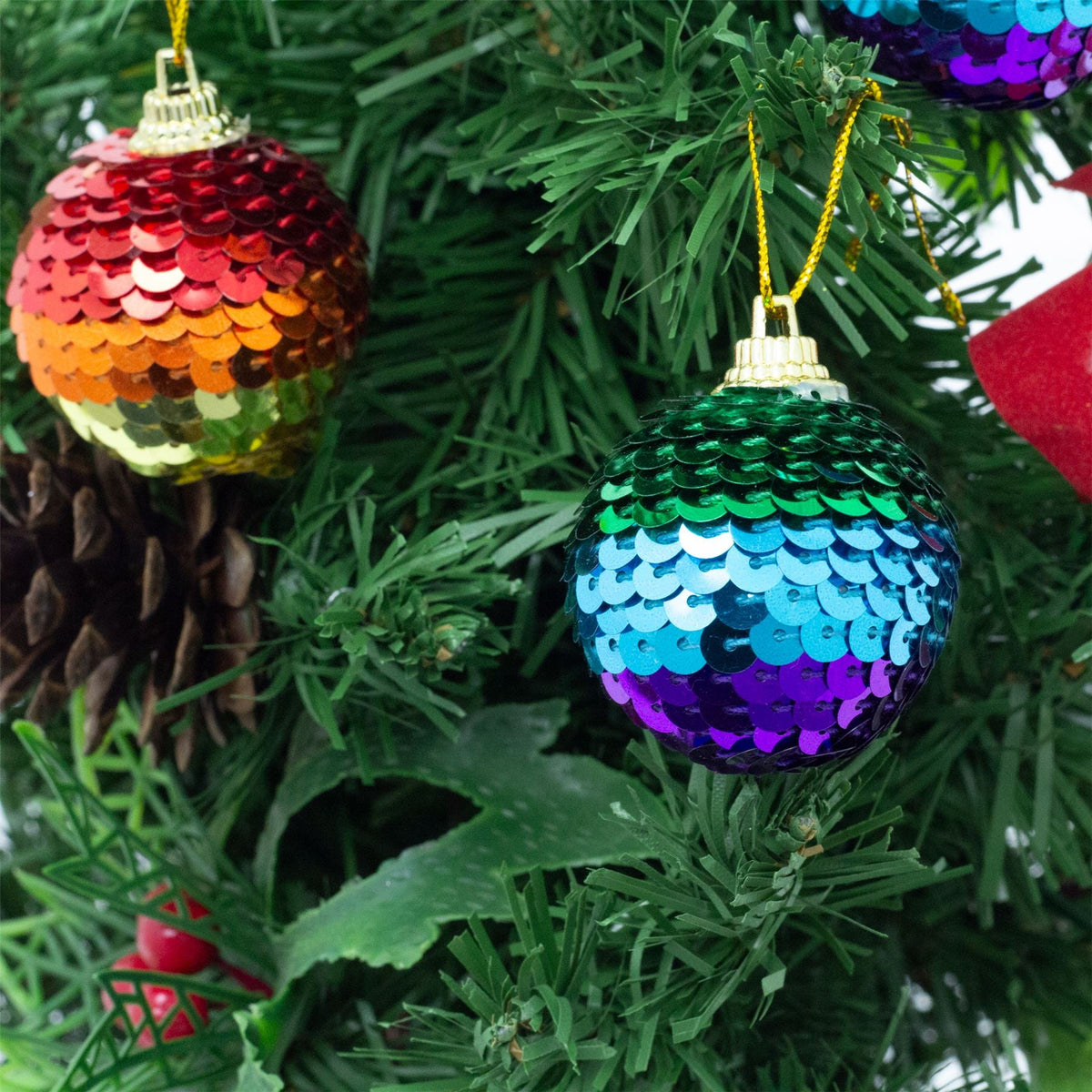 Set of 8 Sequin Rainbow Christmas Baubles | Multicoloured Tree Decorations - 4cm Baubles - Tophatter Daily Deals