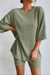 Round Neck Ribbed Top and Shorts Lounge Set Loungewear Sets - Tophatter Daily Deals