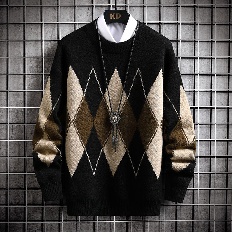Soft Men's Sweater - Round Neck Argyle, Acrylic, Winter 3D Changing Face Moving Picture Frame - Tophatter Daily Deals