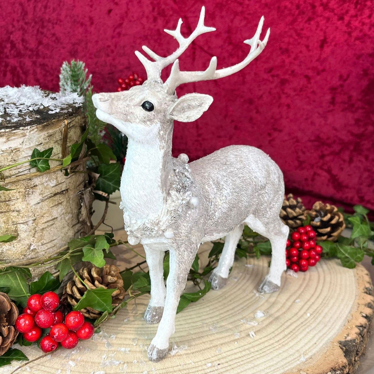 Beautiful Resin Reindeer Ornament | Deer Stag Figurine Christmas Statue - 21cm Ornament - Tophatter Daily Deals