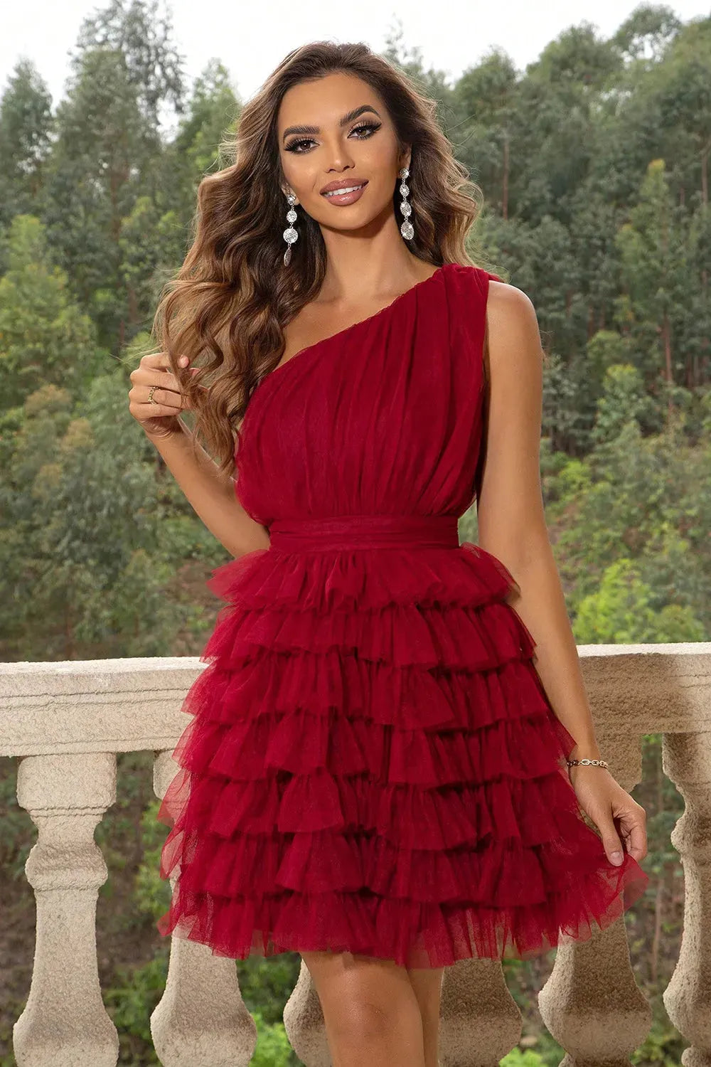 One-Shoulder Sleeveless Dress Red Cocktail Dresses - Tophatter Daily Deals