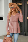 Long Sleeve V-Neck Cable-Knit Blouse Dusty Pink Blouses - Tophatter Daily Deals