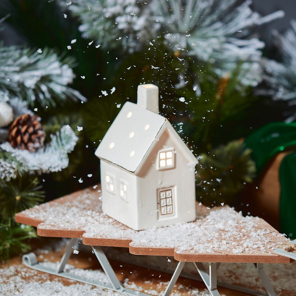 White Ceramic LED House | Light Up Christmas Ornament | Christmas Village Decor - 14cm LED Light - Tophatter Daily Deals