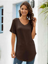 Full Size V-Neck Short Sleeve T-Shirt Chestnut Women's T-Shirts - Tophatter Daily Deals