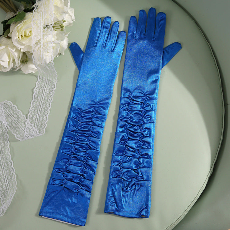 50cm Bridal Wedding Dress Satin Lengthened Gloves Blue 50cm 0 - Tophatter Daily Deals