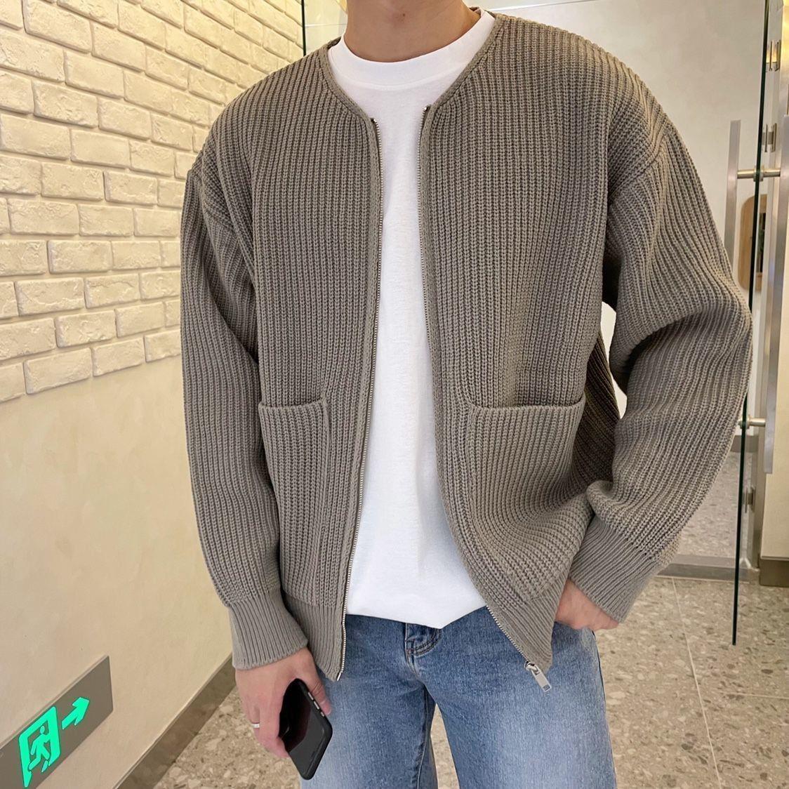 Lightweight Relaxed Men's Zip Cardigan - Boxy Knit, Lined 3D Changing Face Moving Picture Frame - Tophatter Daily Deals