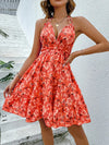 Floral Halter Neck Backless Dress Red Orange Casual Dresses - Tophatter Daily Deals