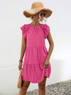 Ruffled Round Neck Cap Sleeve Mini Dress Casual Dresses - Tophatter Daily Deals