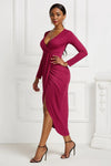 High-low Ruched Surplice Long Sleeve Dress Cocktail Dresses - Tophatter Daily Deals