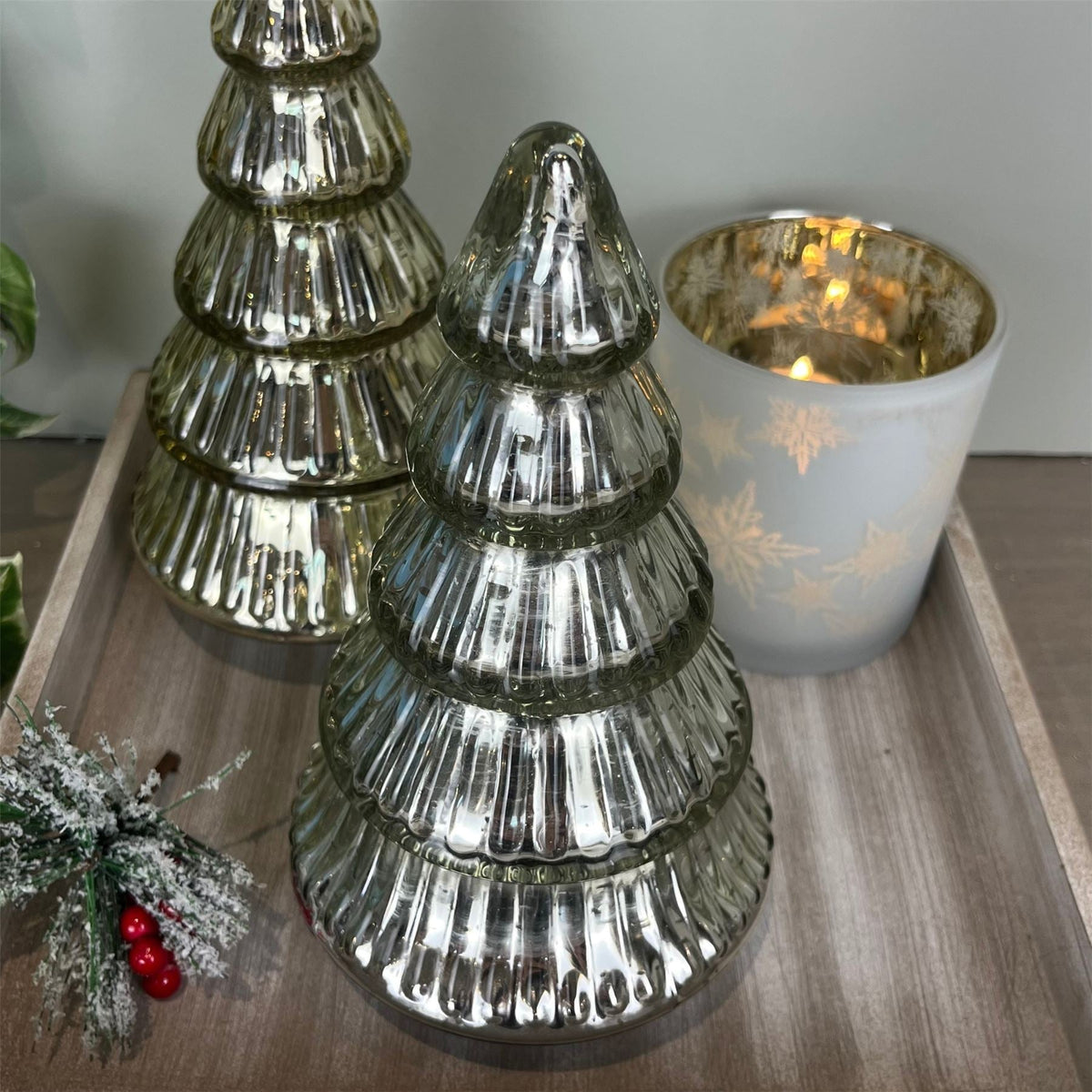 Silver Glass Christmas Tree | Freestanding Mottled Gold Tree Ornament - 20cm Ornament - Tophatter Daily Deals