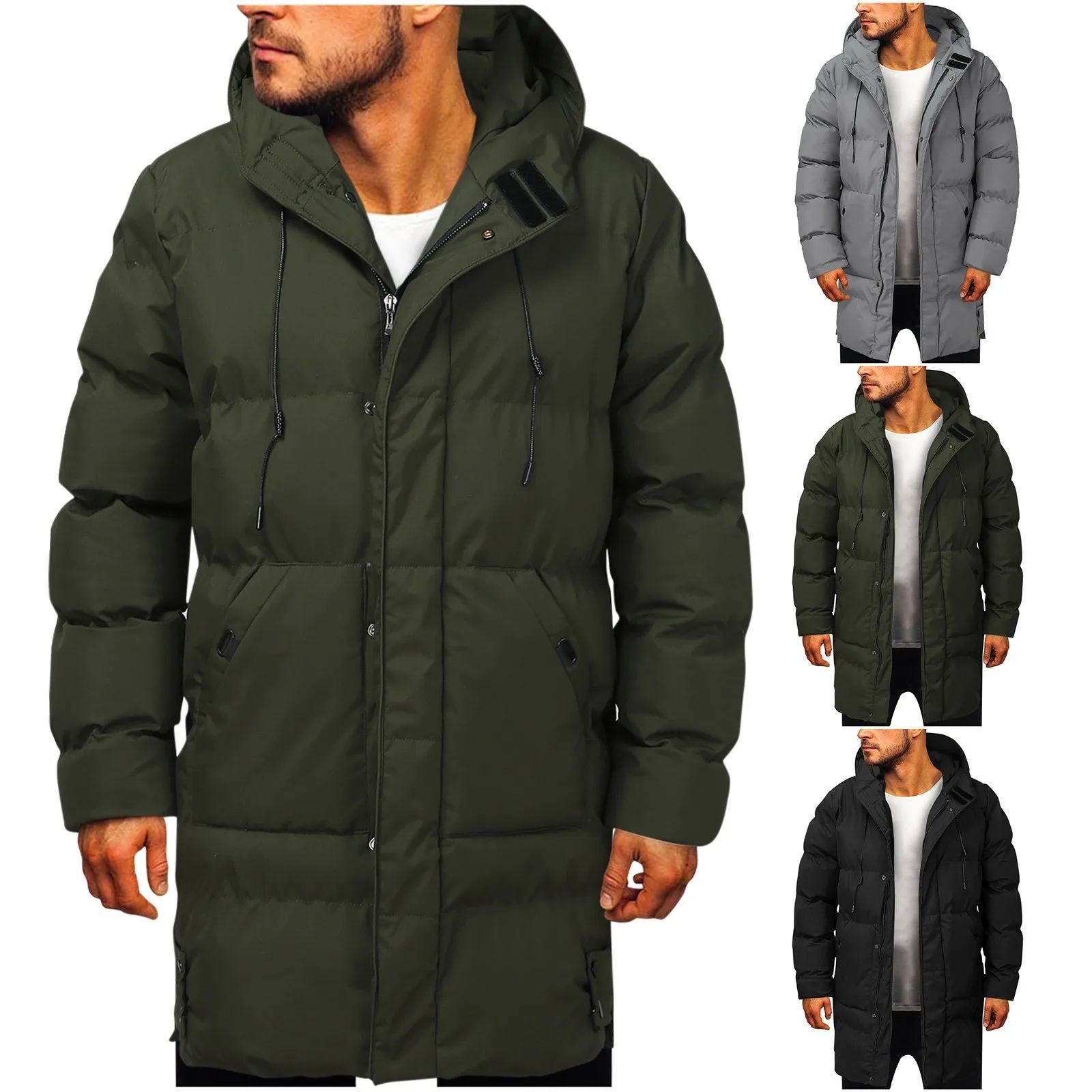 Warm Mens Long Puffer Coat - Hooded Insulated, Winter 3D Changing Face Moving Picture Frame - Tophatter Daily Deals
