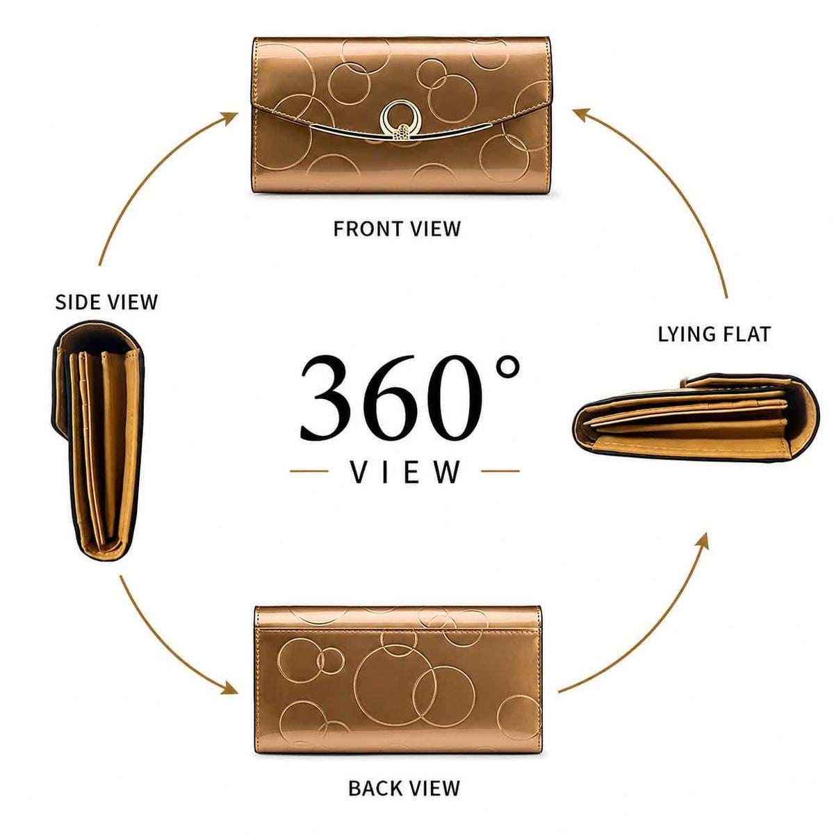 Patent Leather Long Wallet with Ring Clasp and Embossed Circles Handbags & Wallets - Tophatter Daily Deals