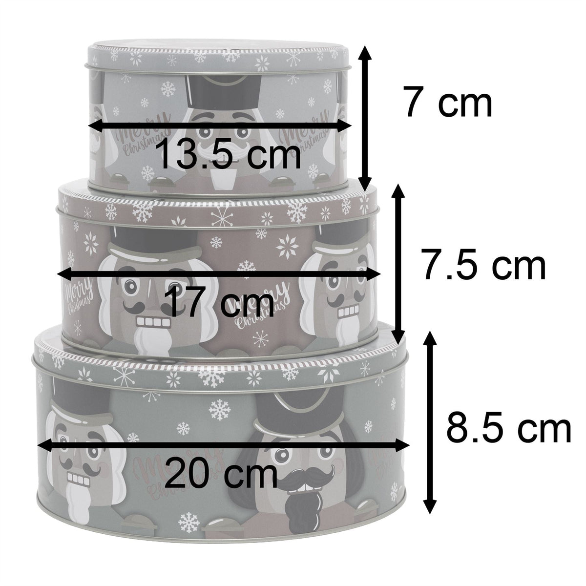Set of 3 Christmas Storage Tins | 3-piece Nutcracker Round Kitchen Nesting Tins Biscuit Tin - Tophatter Daily Deals