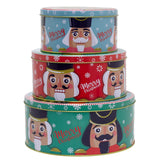 Set of 3 Christmas Storage Tins | 3-piece Nutcracker Round Kitchen Nesting Tins Biscuit Tin - Tophatter Daily Deals