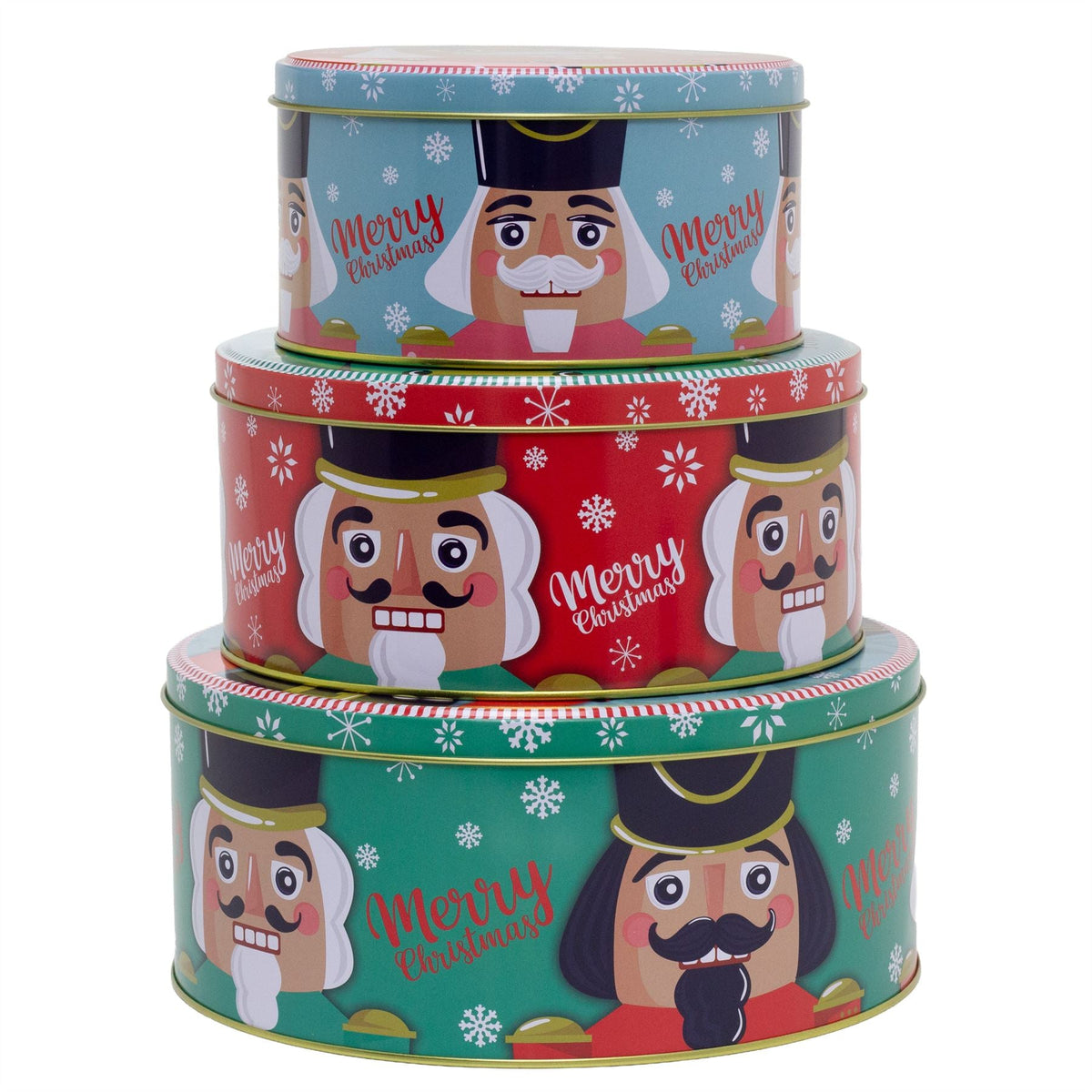 Set of 3 Christmas Storage Tins | 3-piece Nutcracker Round Kitchen Nesting Tins Biscuit Tin - Tophatter Daily Deals