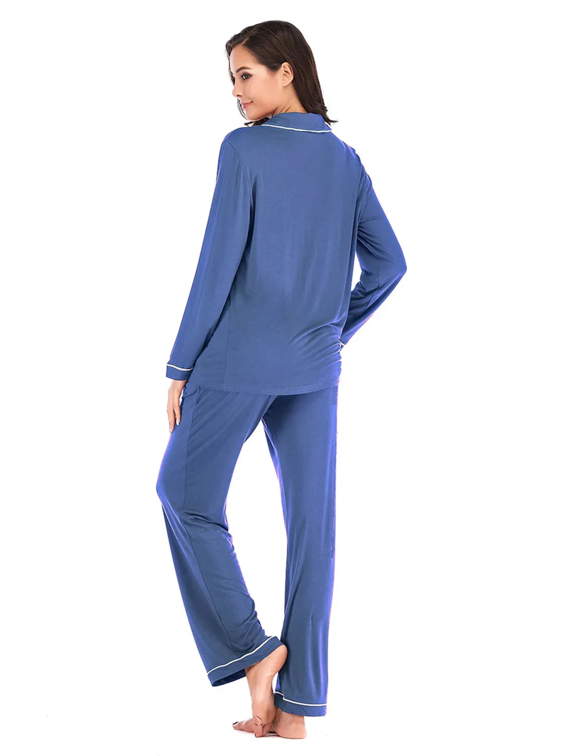 Collared Neck Long Sleeve Loungewear Set with Pockets Loungewear Sets - Tophatter Daily Deals