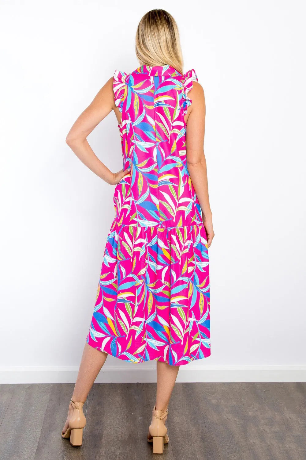 Be Stage Print Ruffled Midi Dress with Pockets Casual Dresses - Tophatter Daily Deals