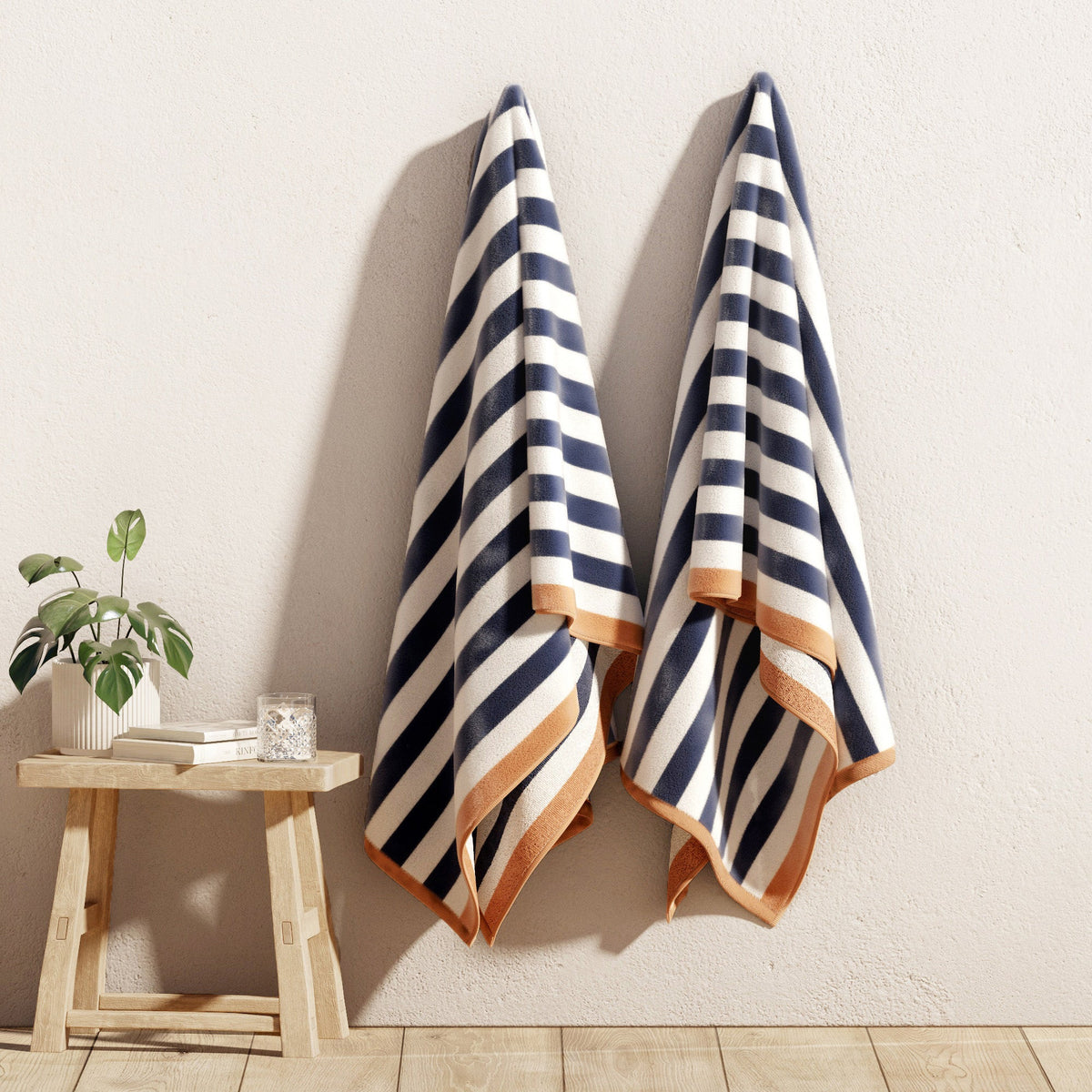 Oversized Striped Border Cabana Beach Towel - Santa Cruz 2 Pack- 35" x 70" Stone Blue Clay Bath - Tophatter Daily Deals