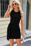 Tied Round Neck Sleeveless Mini Dress Black Casual Dresses - Tophatter Daily Deals